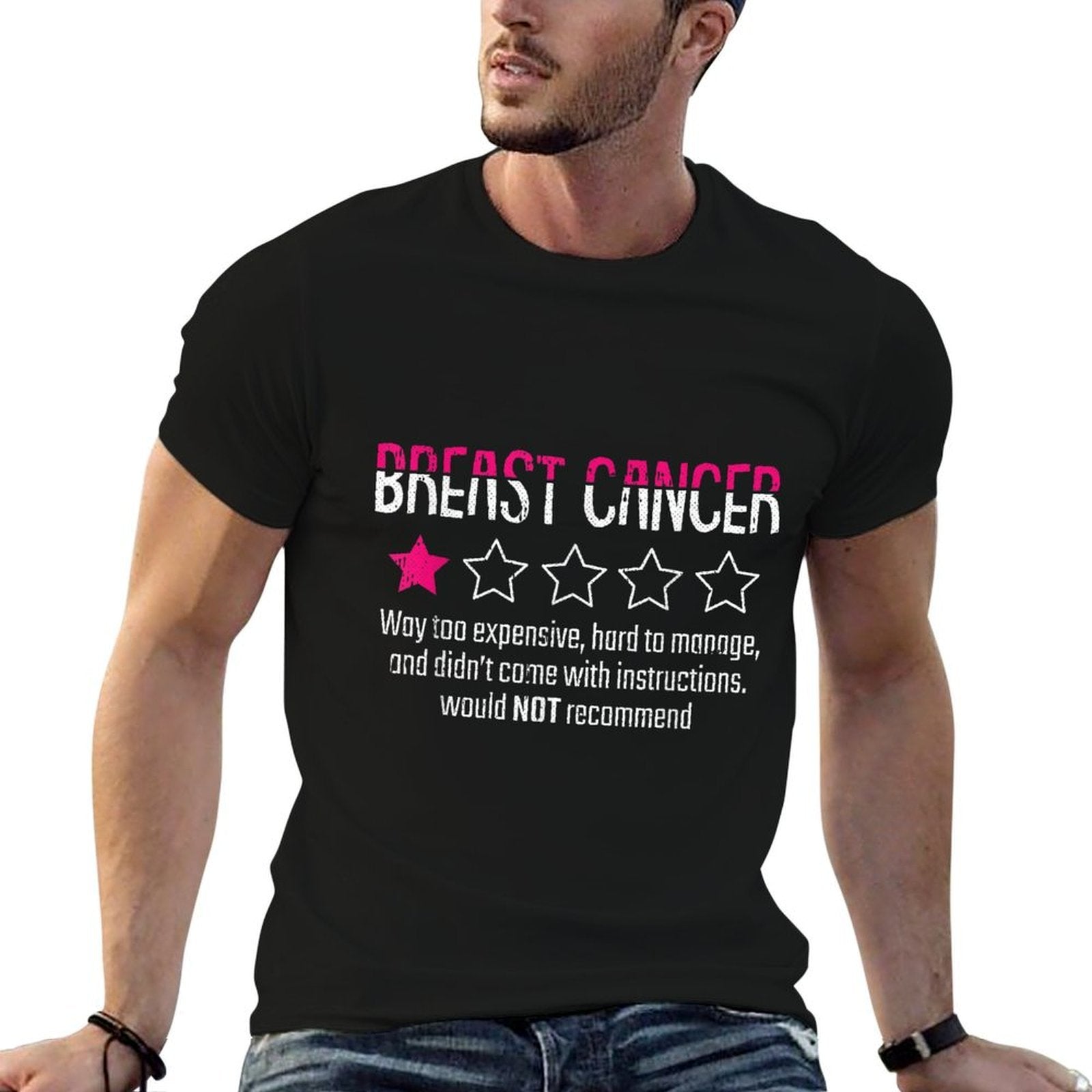 1 Star Rating Breast Cancer Awareness Funny Fighter  Vintage-inspired T-Shirt