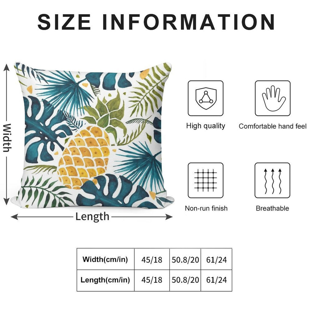 Golden Pineapple on Palm Leaves Foliage Soft Washable Throw Pillow