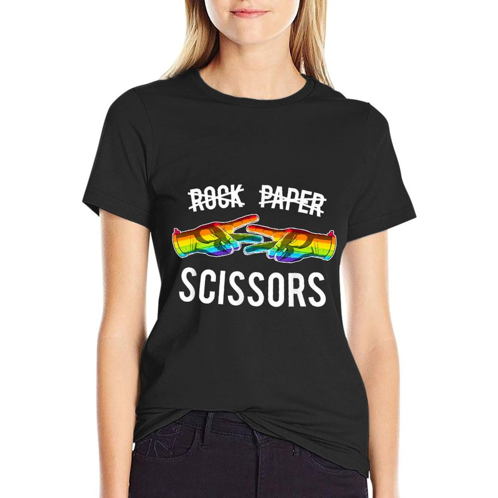 Rock Paper Scissors Lesbian Pride Rainbow LGBT  Polyester Blend T-Shirt