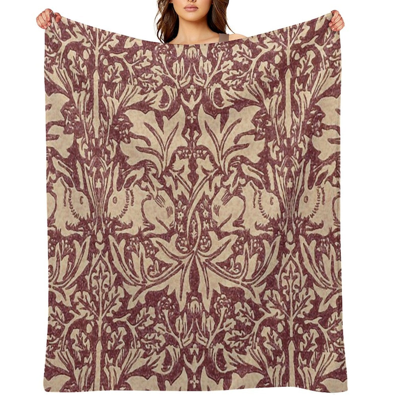 William Morris Brer Rabbit (burgundy) Pattern Shrink-resistant Throw Blanket