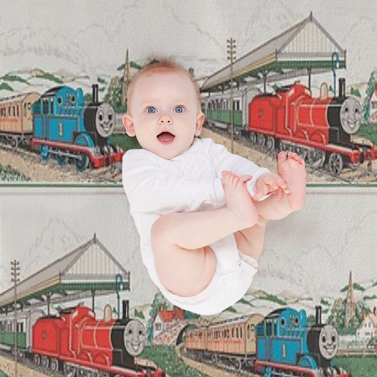 Vintage Thomas And James Seamless Pattern (Thomas The Tank Engine) Versatility Throw Blanket