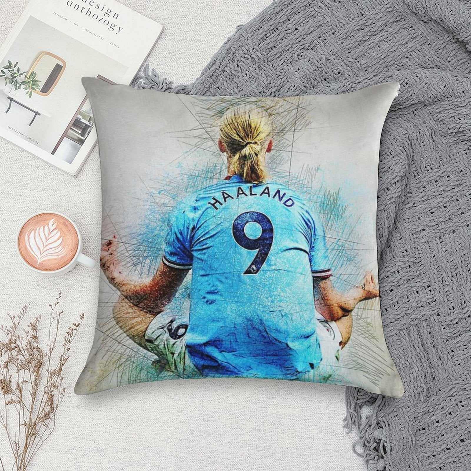 Erling Haaland Manchester Striker Soft Short Plush Fabric Throw Pillow