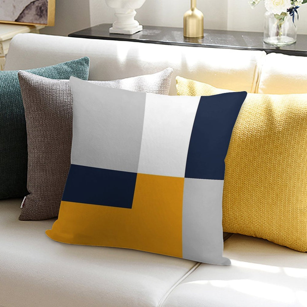 Modern Color Block - Navy, Grey And Yellow Soft Luxury Feel Throw Pillow