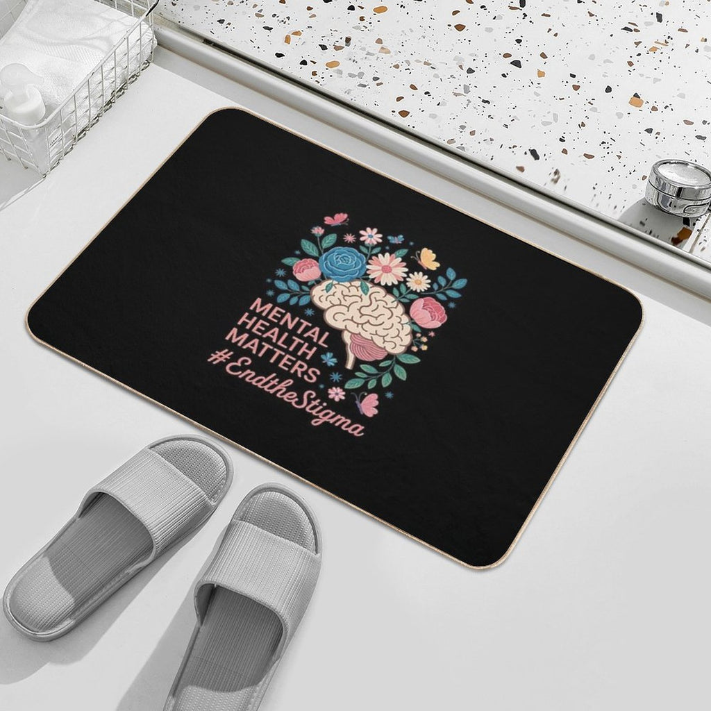 End The Stigma Mental Health Matters Awareness Brain Floral  Odorless Bath Mat