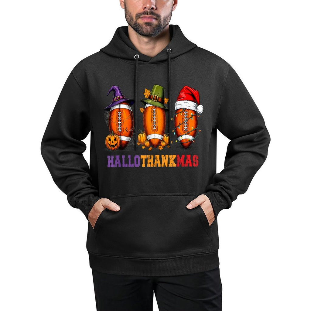 Funny HalloThankMas Football Halloween Thanksgiving Xmas Colorfast Hoodie