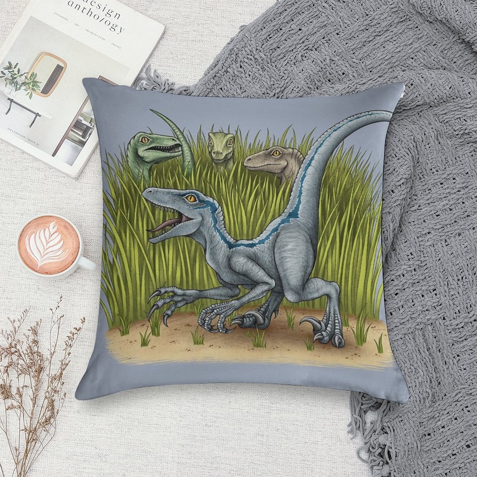 Jurassic World Velociraptors Soft Short Plush Fabric Throw Pillow