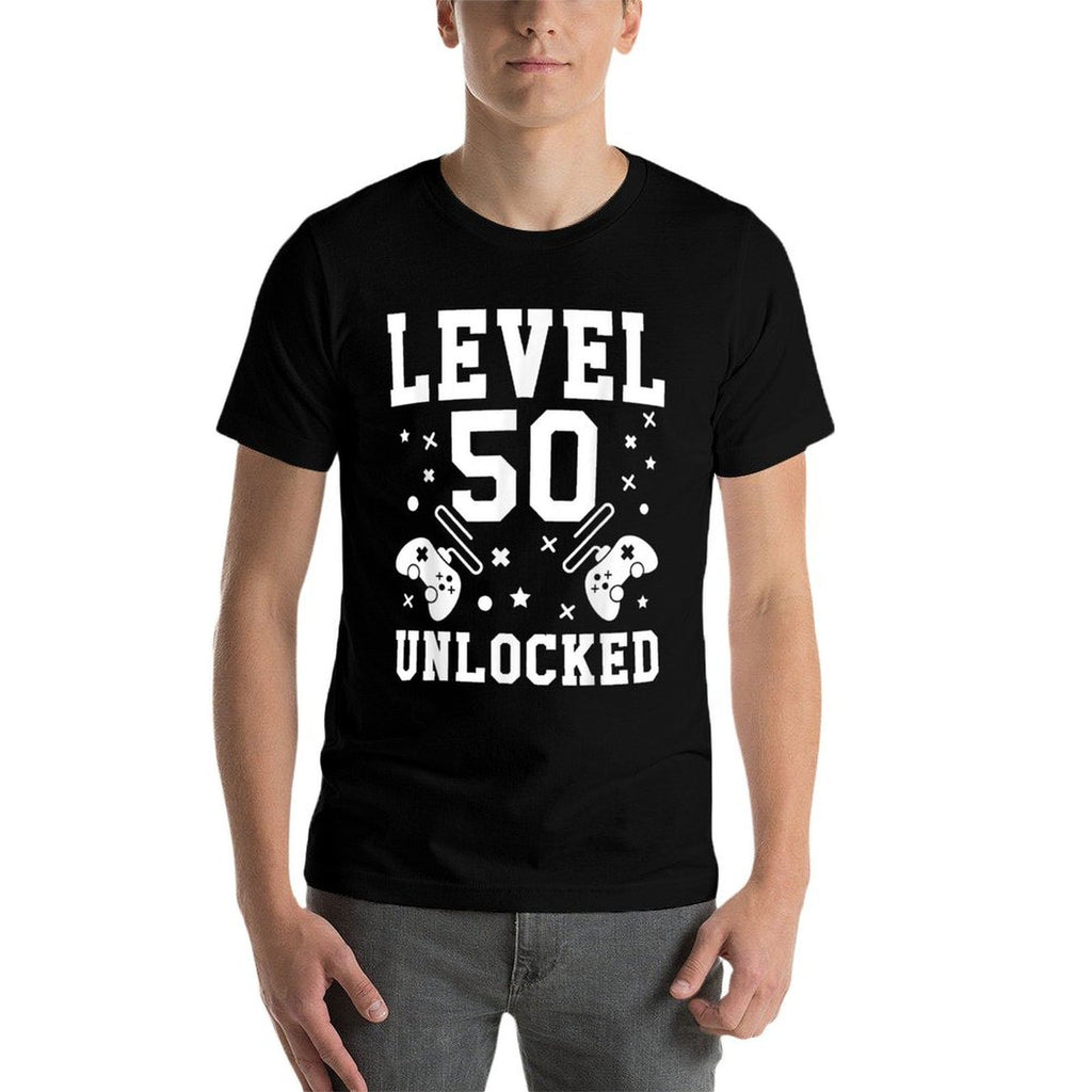Mens Level 50 Unlocked Gamer Funny 50th Birthday  Vintage-inspired T-Shirt