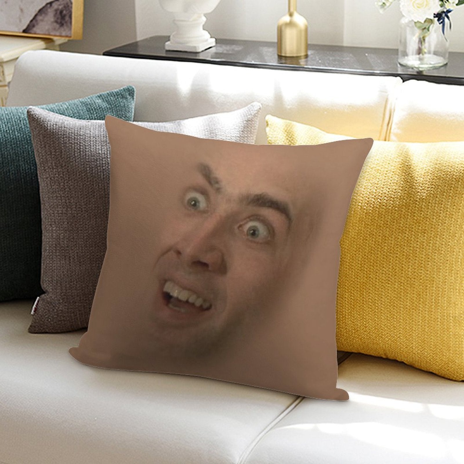 Nicholas Cage Face Pattern Soft Reinforced Edging Throw Pillow