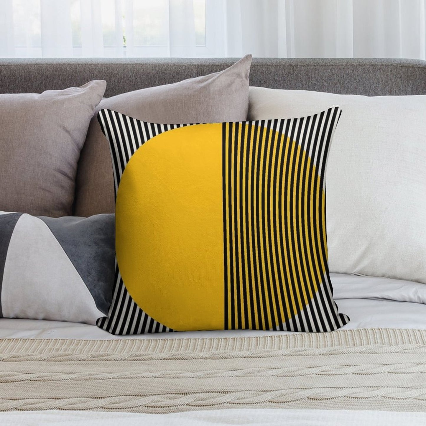 Bauhaus Exhibition Print, Bauhaus Wall Art Yellow Circle, Bauhaus Exhiebition Wall Decor Soft High-Density Material Throw Pillow