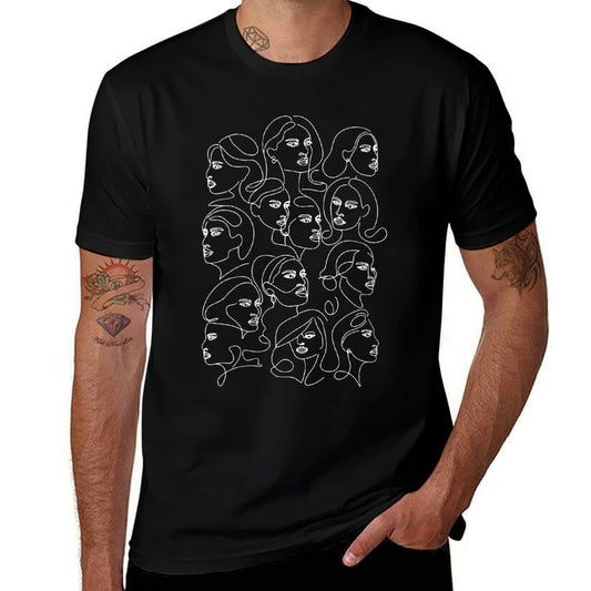 Womens Feminine Faces Abstract Line Art For Feminist Artist  Easy-care T-Shirt