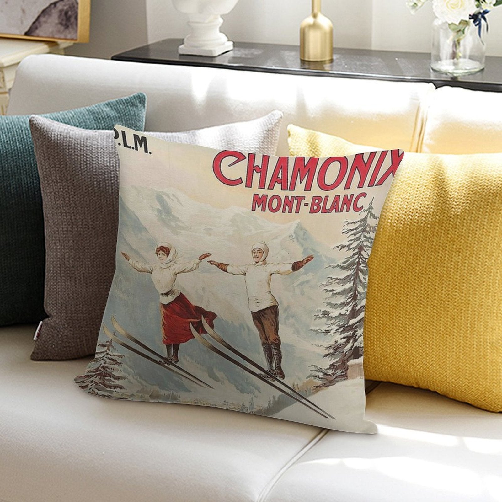 Chamonix Vintage Ski Soft Multiple Sizes Throw Pillow