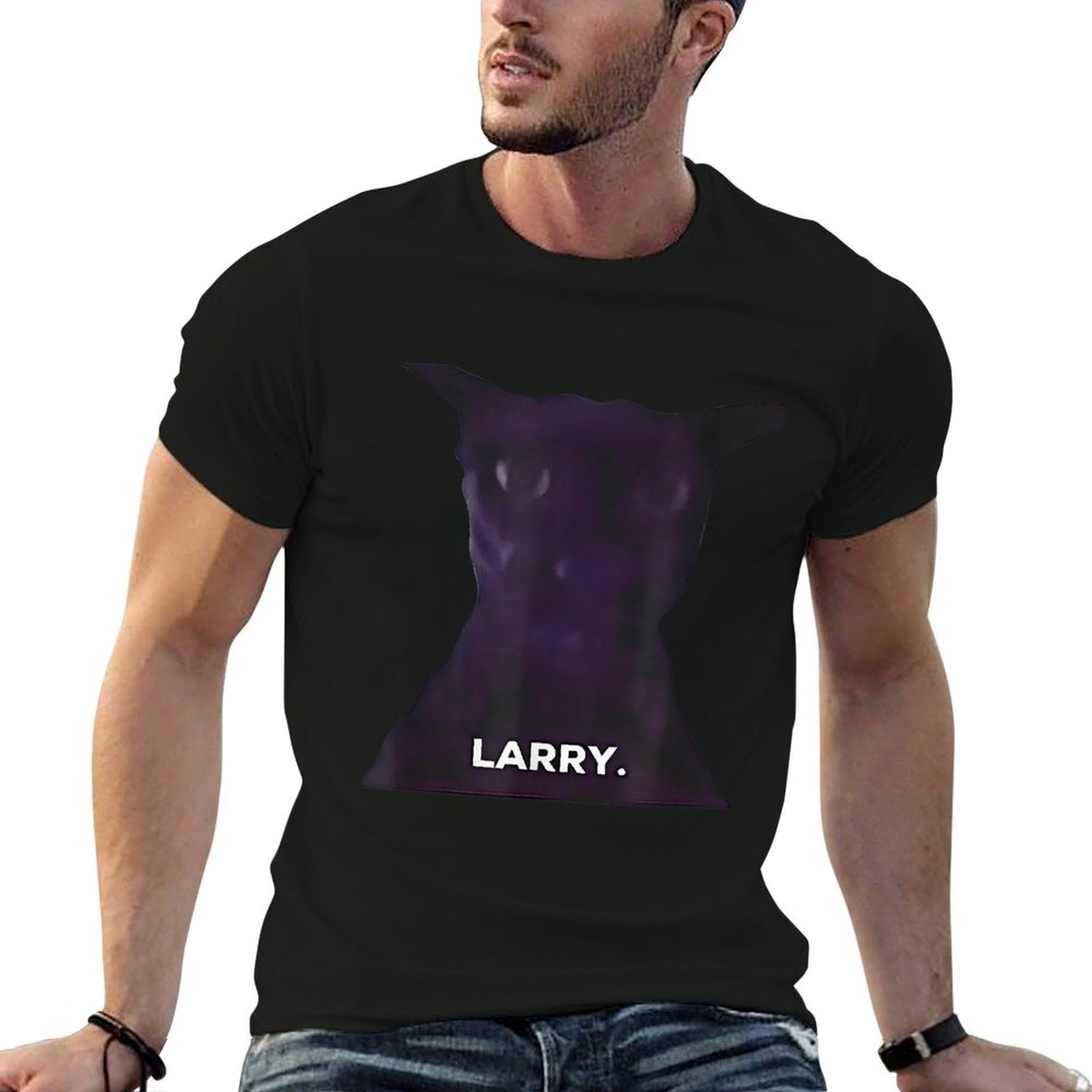 Larry Cat Funny Cat Meme Cat Lover Cat Mom Cat Dad Womens  Ribbed Collar T-Shirt