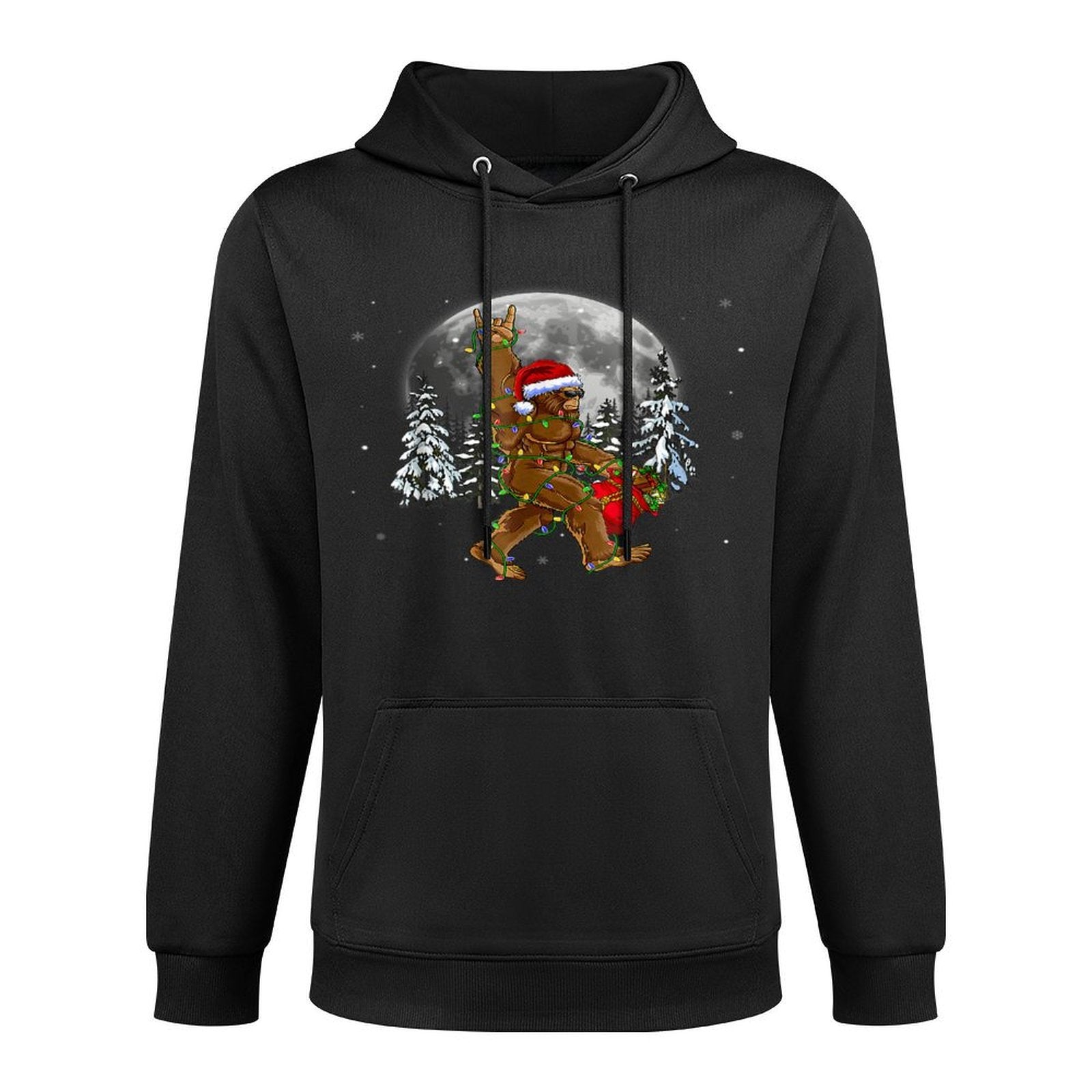 Bigfoot Santa Christmas Tree Lights Funny Xmas Sasquatch Medium-Weight Fabric Hoodie