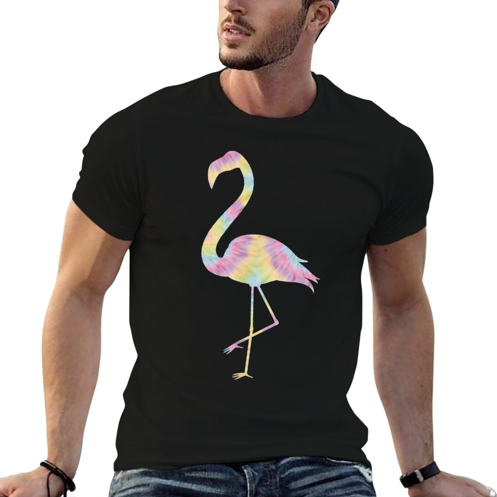 Flamingo Boho Tie Dye Hippie Retro  Soft T-Shirt