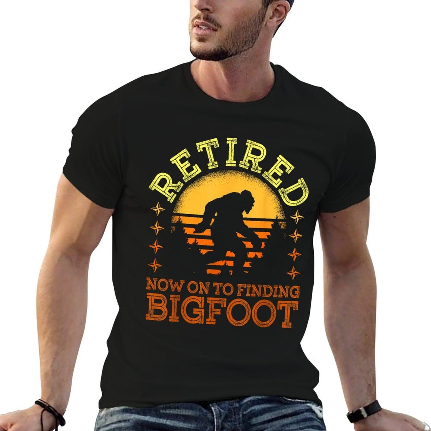 Retro Retired Finding Bigfoot Retirement Sasquatch Saying  Fade-proof Color T-Shirt