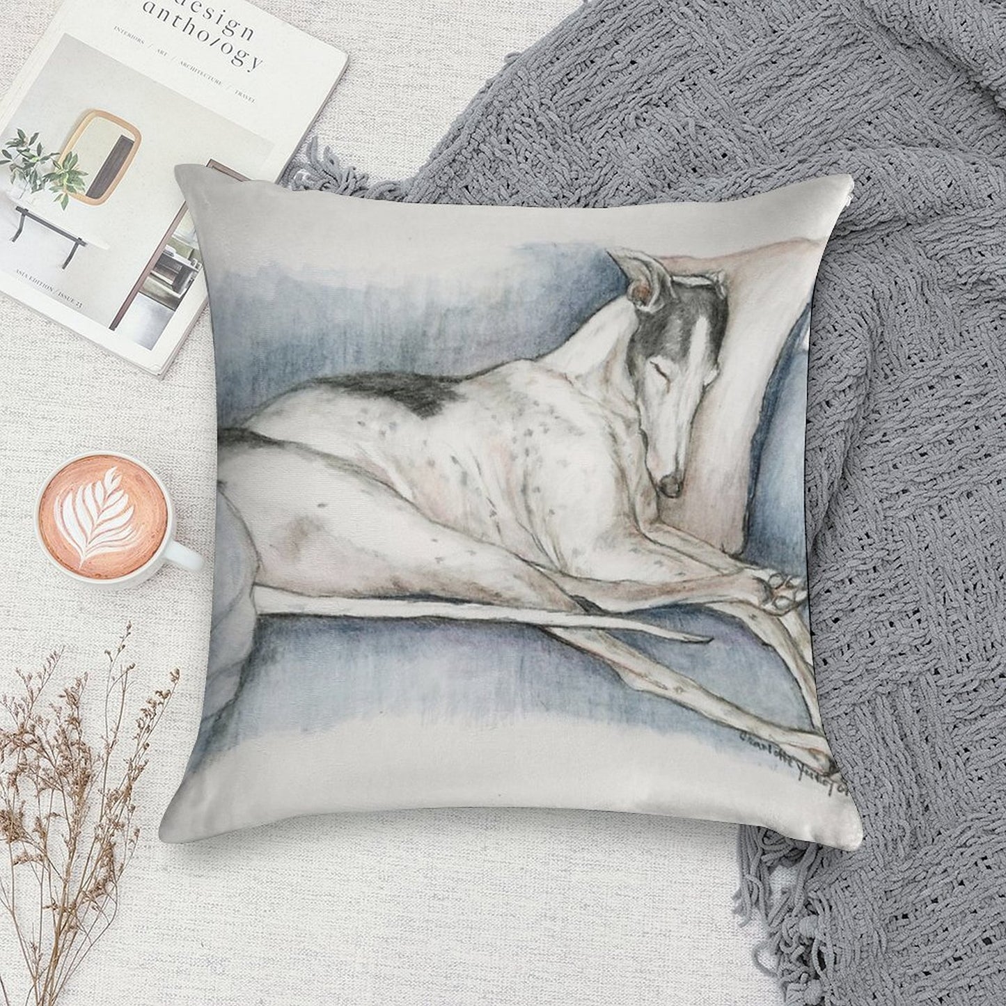 Sleeping Greyhound Soft Bedroom Essential Throw Pillow