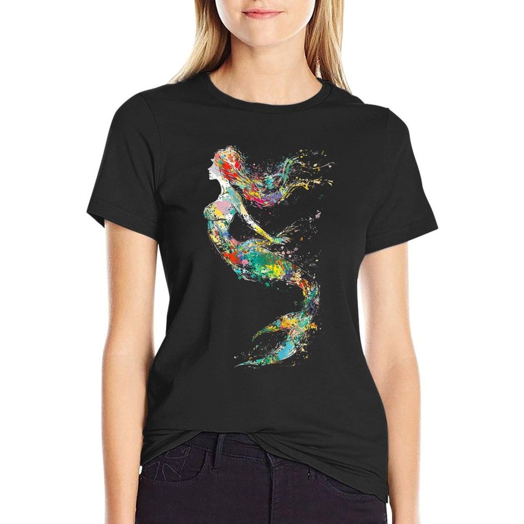 Mermaid Colorful Painting Art Graphic Abstract Motif Mermaid  Easy-care T-Shirt