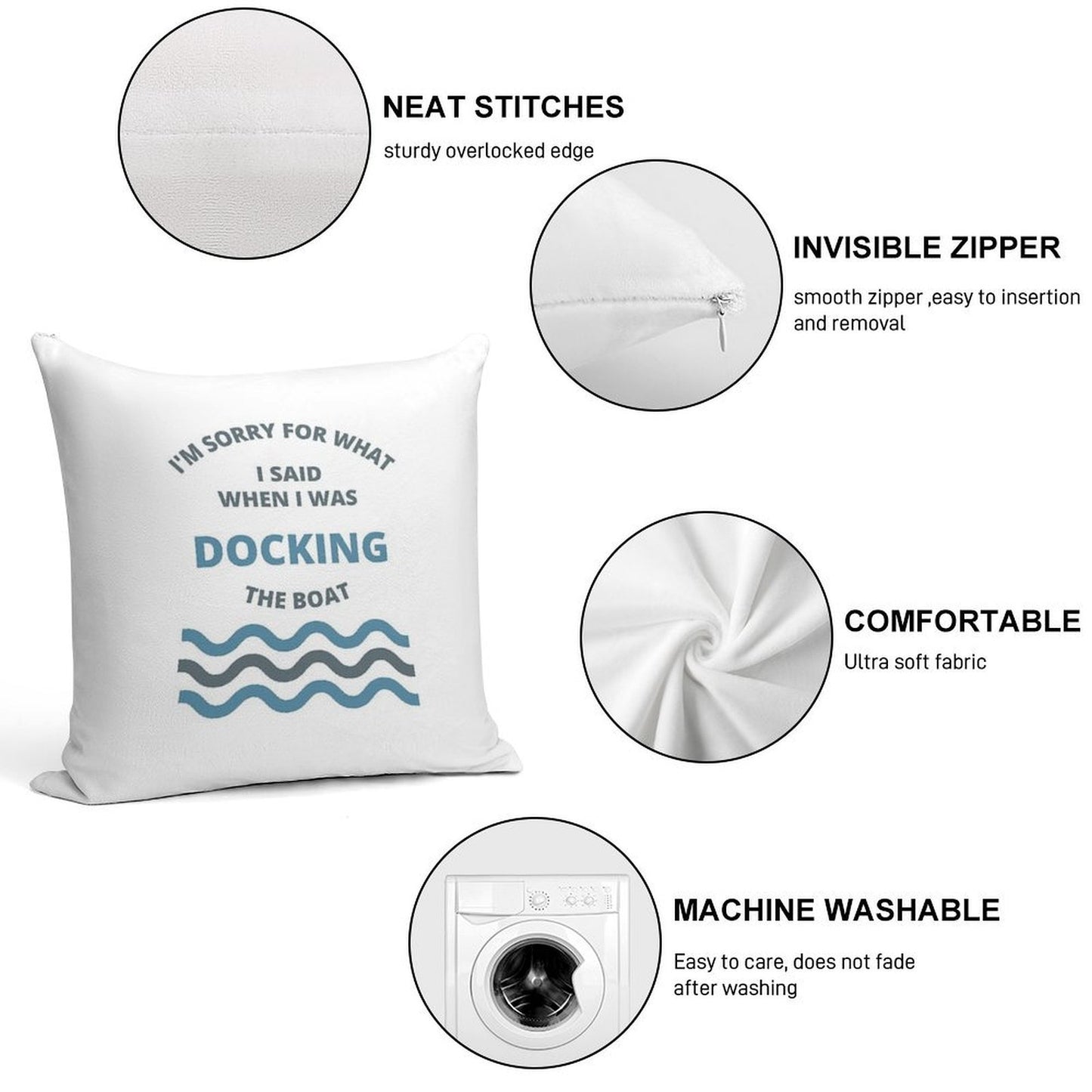 Sorry For What I Said While Docking The Boat Soft Reinforced Edging Throw Pillow