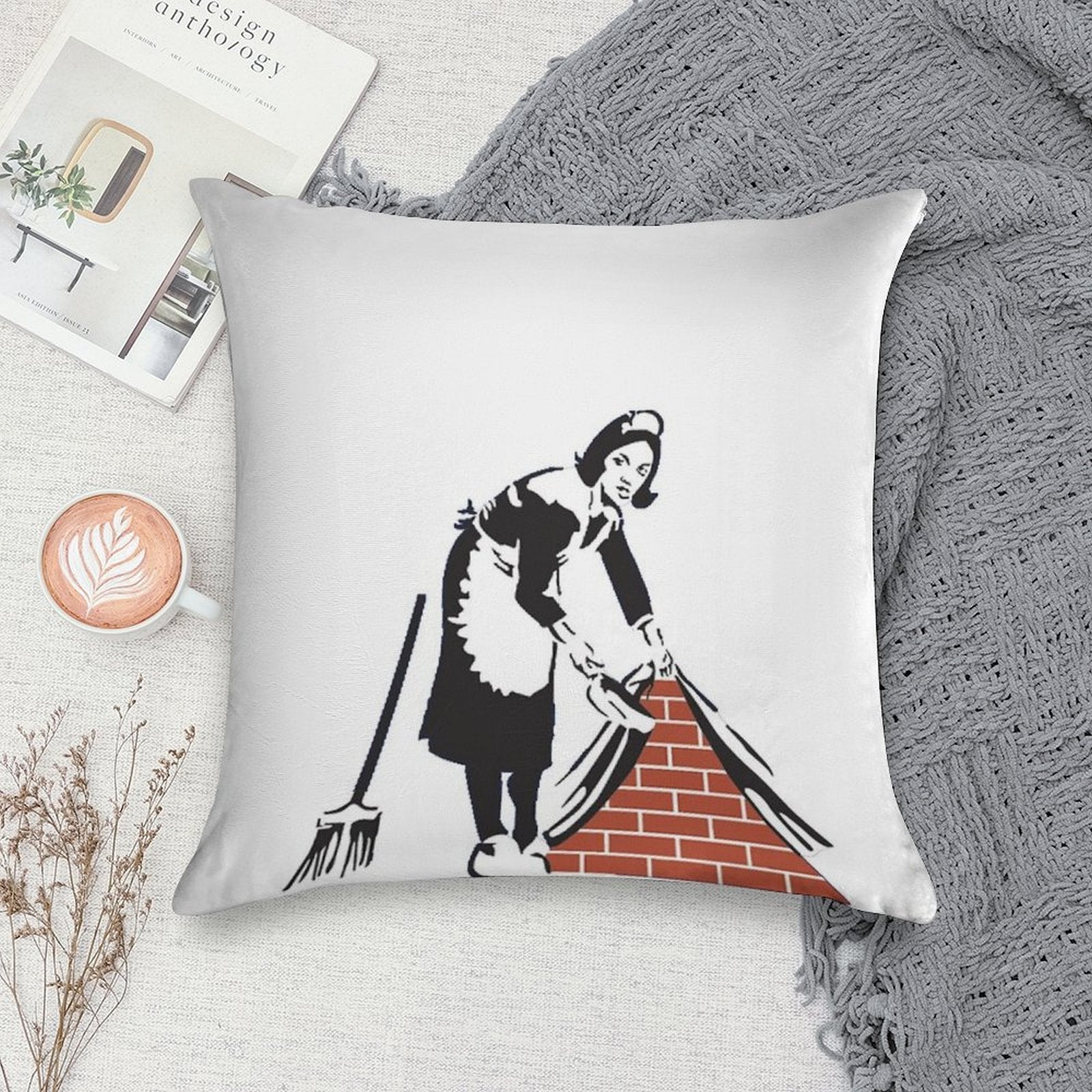 Banksy Sweep It Under The Rug! Soft Reinforced Edging Throw Pillow