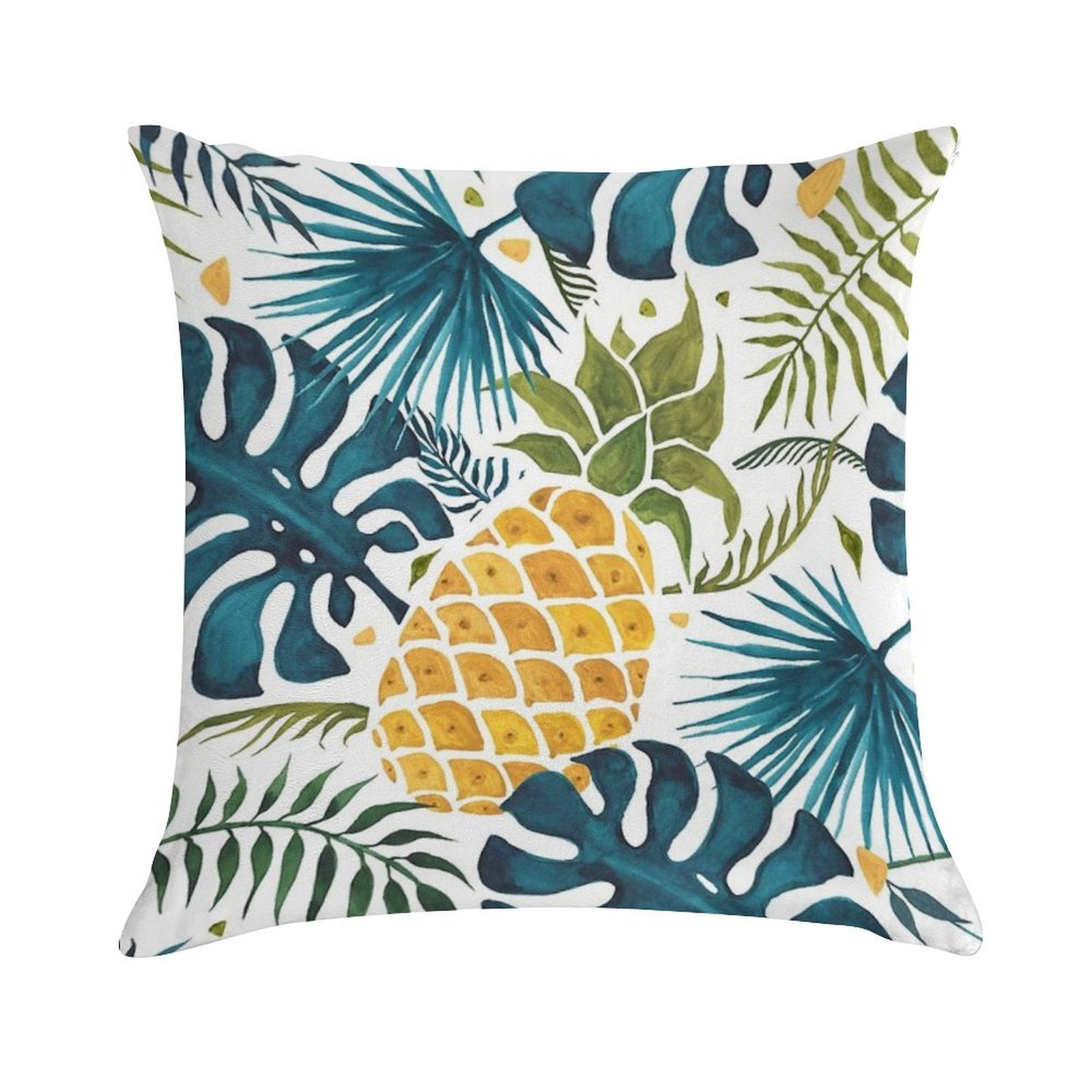 Golden Pineapple on Palm Leaves Foliage Soft Washable Throw Pillow