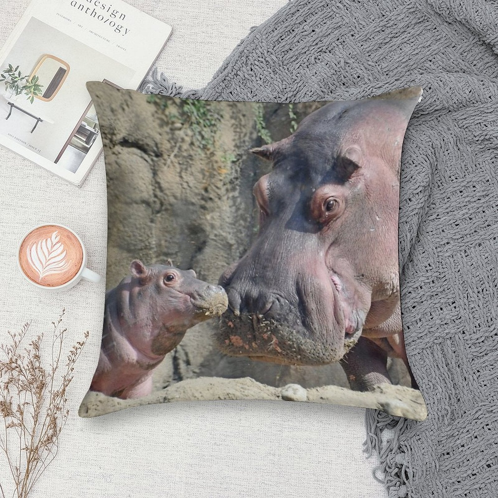 Fritz And Tucker The Hippos at The Cincinnati Zoo Soft Easy Maintenance Throw Pillow