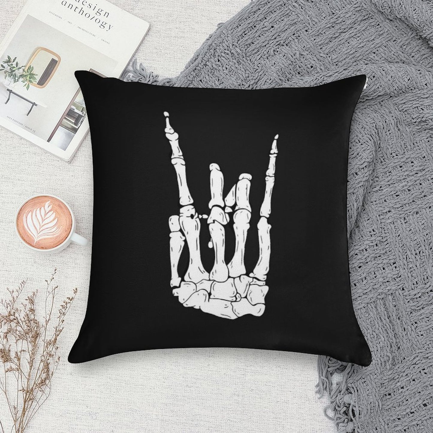 Skeleton Rocker Hand Soft Multiple Sizes Throw Pillow