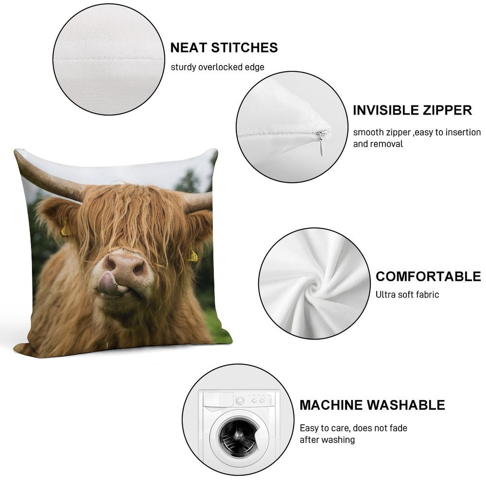 Highland Cow Soft Decorative Cover Throw Pillow