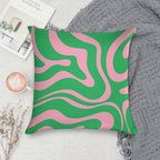 Retro Modern Liquid Swirl Abstract Pattern Square in Spring Green And Pink Soft Multiple Sizes Throw Pillow
