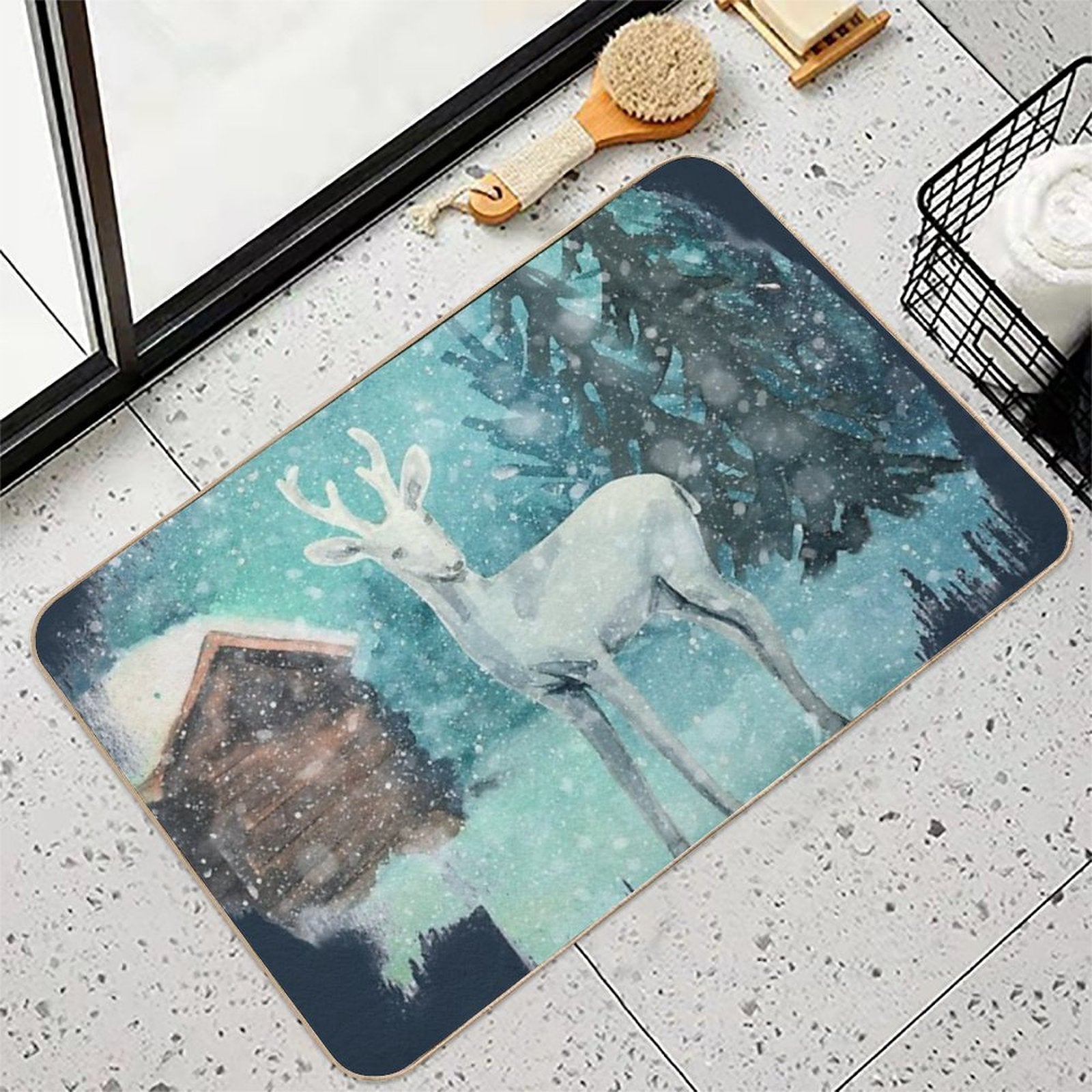 Winter Deer in The Snow Durable Bath Mat