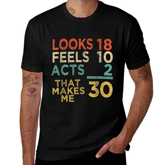 30 Yrs Old 30th Birthday Retro Vintage Look Feel Act  Fade-proof Color T-Shirt