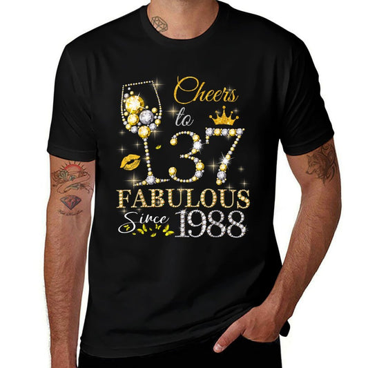 Womens Cheers to 37 Years Old EST 1988 37th Birthday Queen  Affordable Price T-Shirt