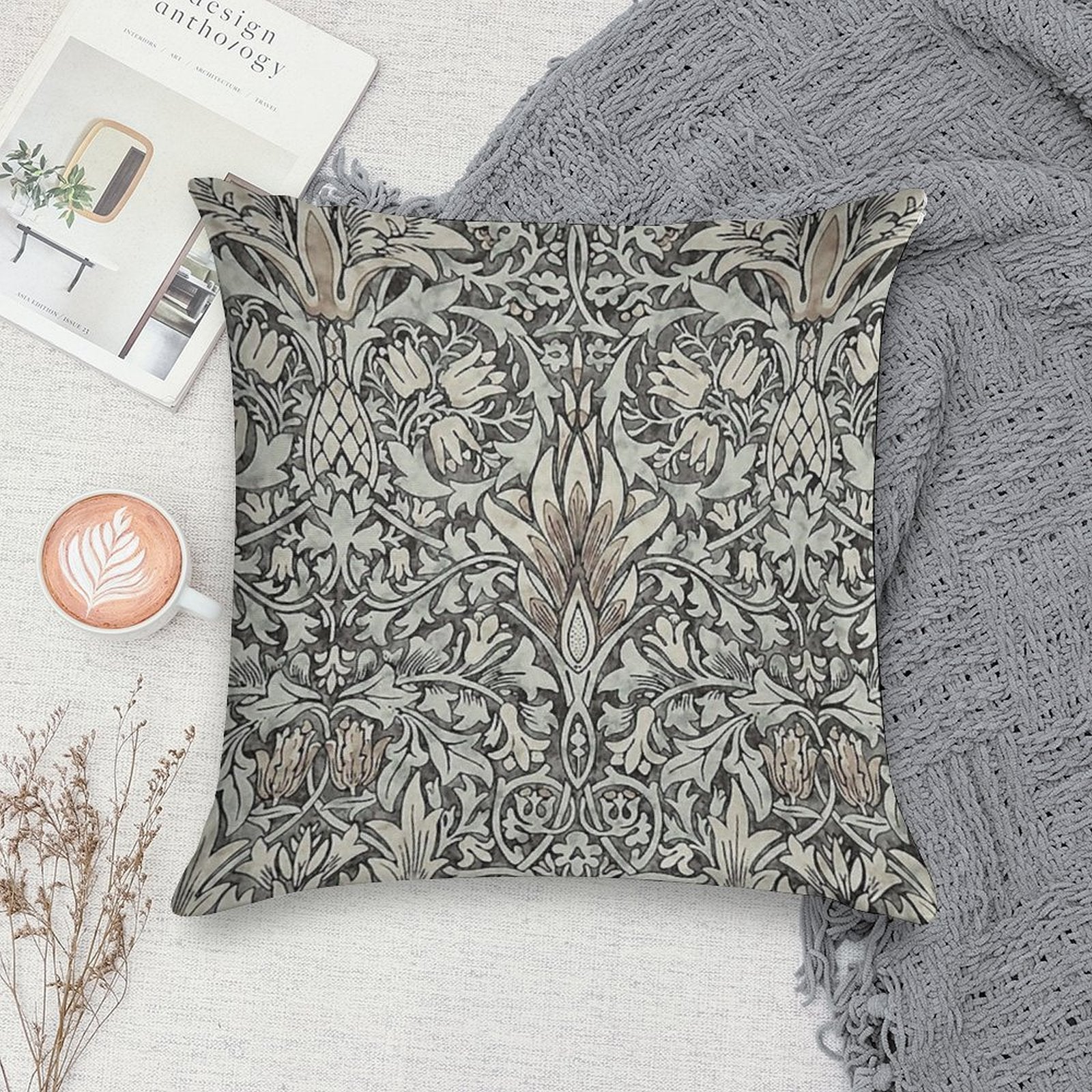 William Morris Snakeshead (grey) Pattern Soft Gift Ready Throw Pillow