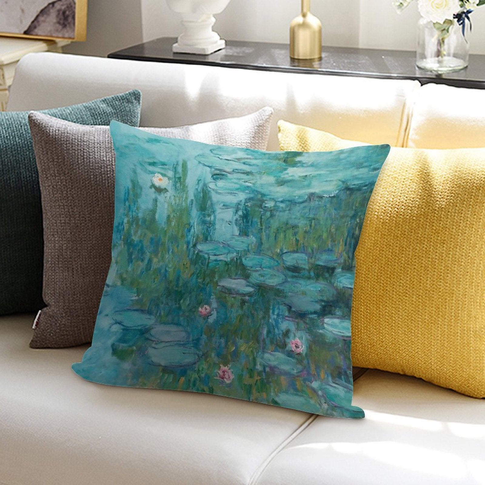 Water Lilies by Monet, 1915 Soft Shrink-Resistant Throw Pillow