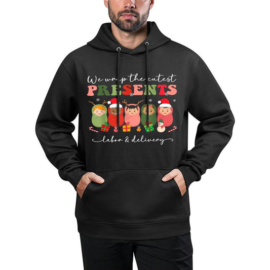 We Wrap Cutest Presents Labor  Delivery LD Nurse Christmas Adjustable Hood Hoodie