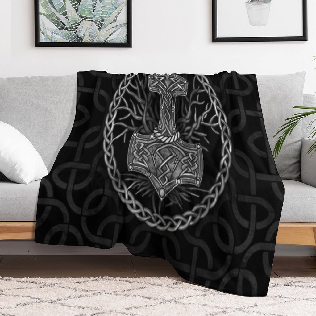 Mjolnir - The Hammer of Thor And Tree of Life Anti-pilling Throw Blanket