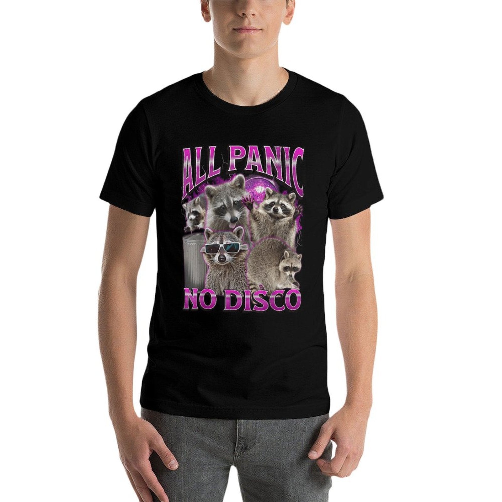 All Panic No Disco Funny Raccoon Meme Bootleg Graphic 90s  Eco-friendly Material T-Shirt
