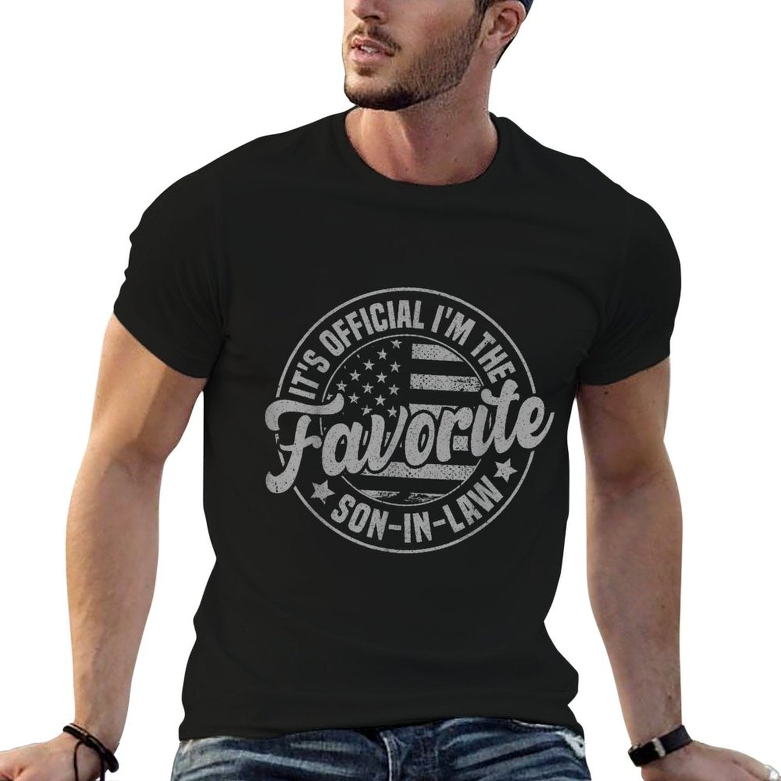 Its Official Im The Favorite Son-In-Law Funny Vintage  Ribbed Collar T-Shirt