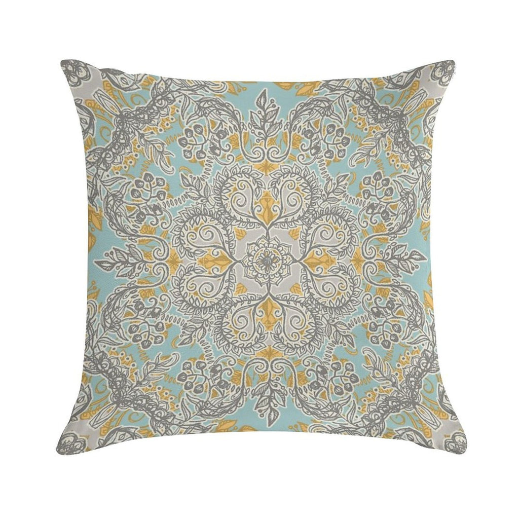 Gypsy Floral in Soft Neutrals, Grey & Yellow on Sage Soft Easy Maintenance Throw Pillow