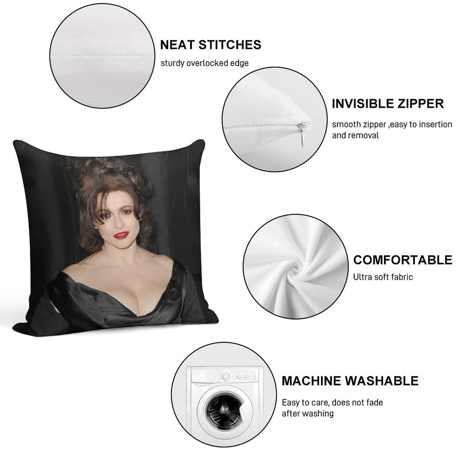 Helena Bonham Carter Merch Soft Fade-Resistant Throw Pillow