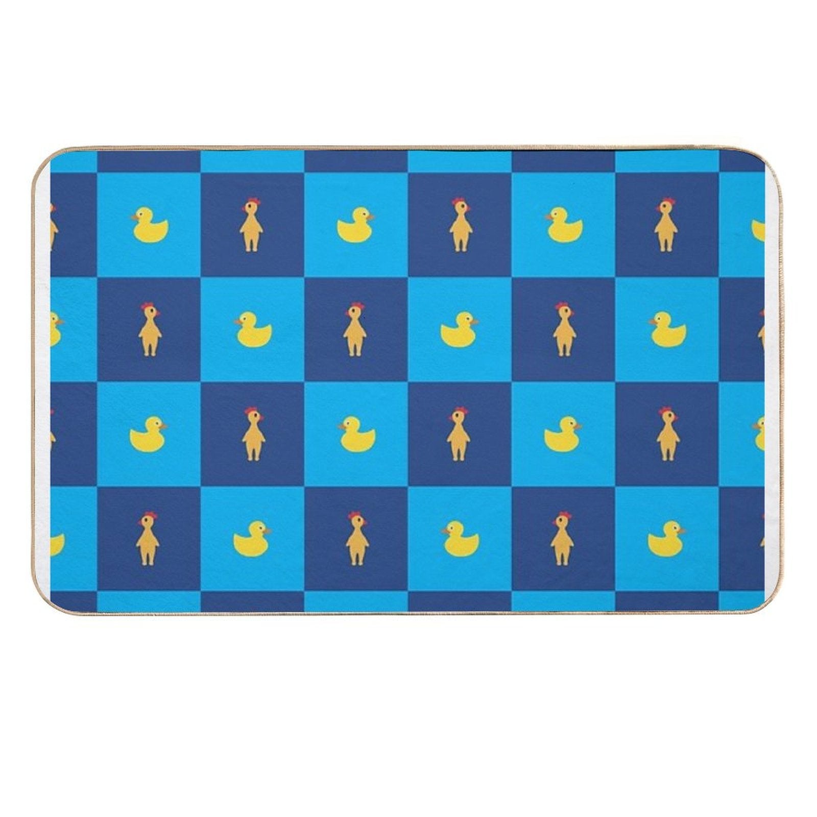 Rubber Chicken And Rubber Duck Blue Checkers Pattern  Dirt-Trapping Bath Mat