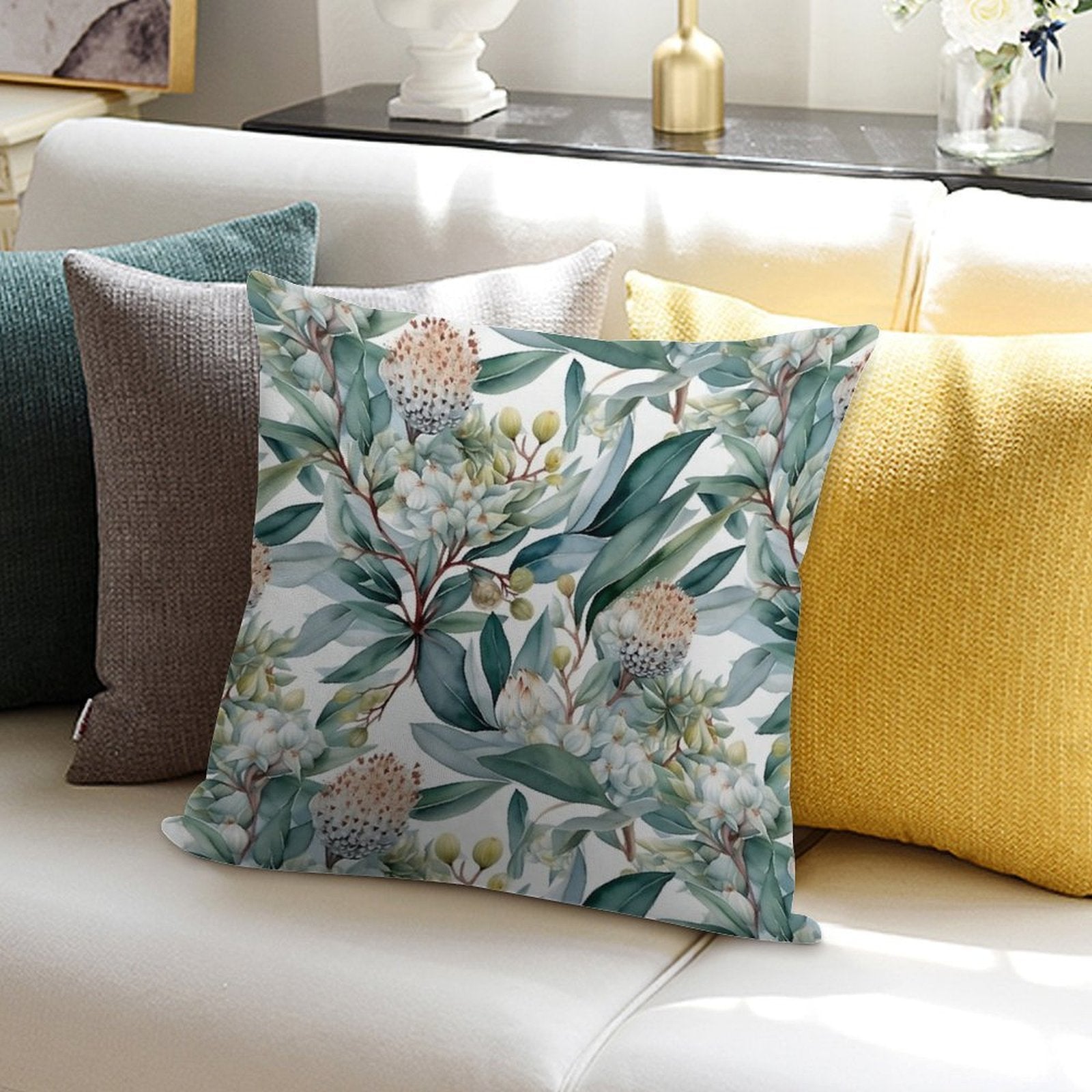 Blooming Eucalyptus Pattern 2 Soft Gift Ready Throw Pillow