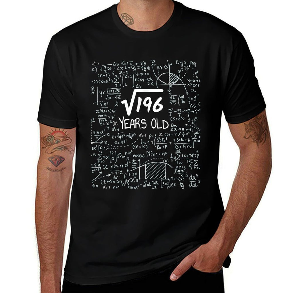 Birthday Design For Physics  Science Lovers 14th Birthday Square Root of 196 14 Years Old Unisex Black  Rolled Sleeves T-Shirt