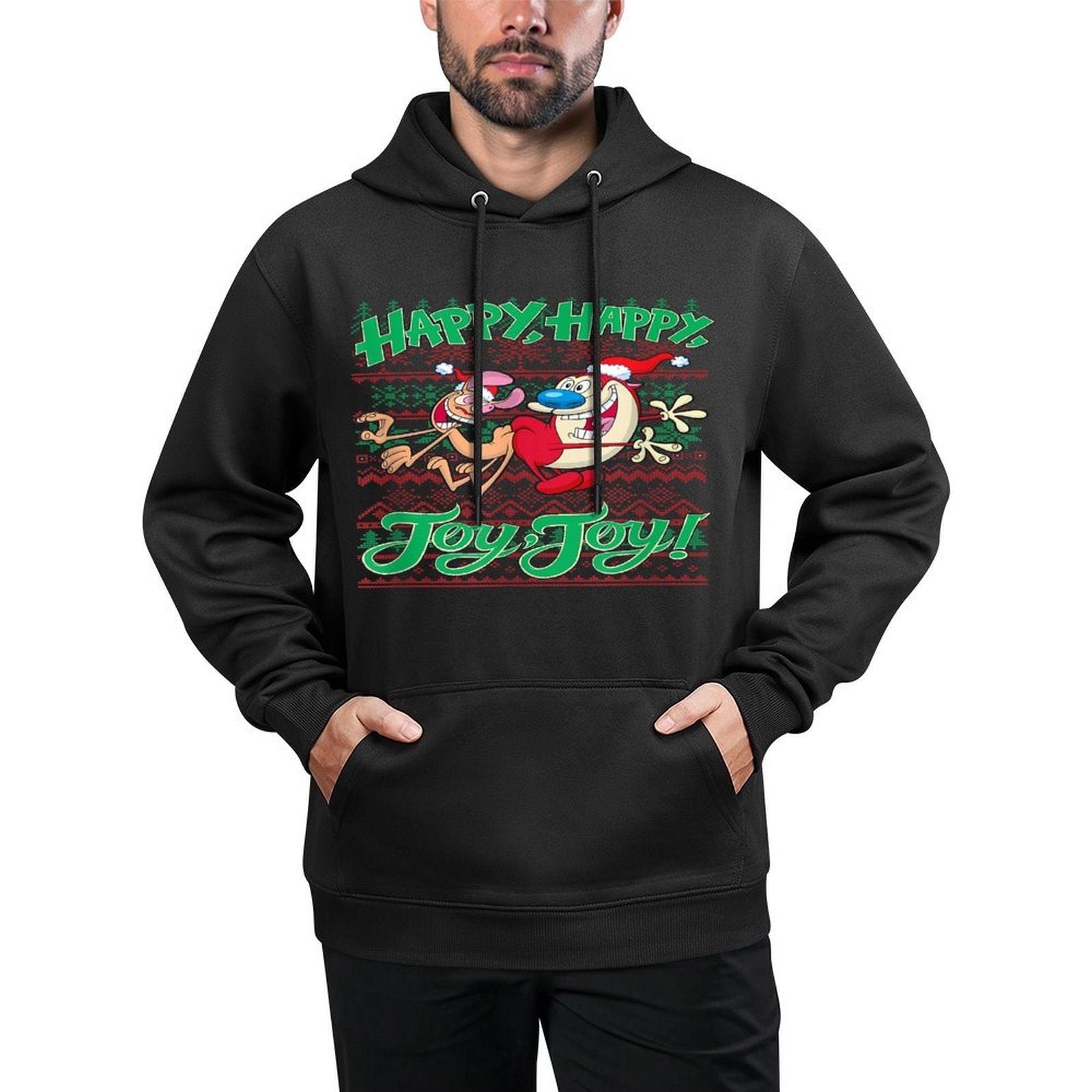 Ren And Stimpy Christmas Happy Joy Ugly Sweater Customizable Surface Hoodie