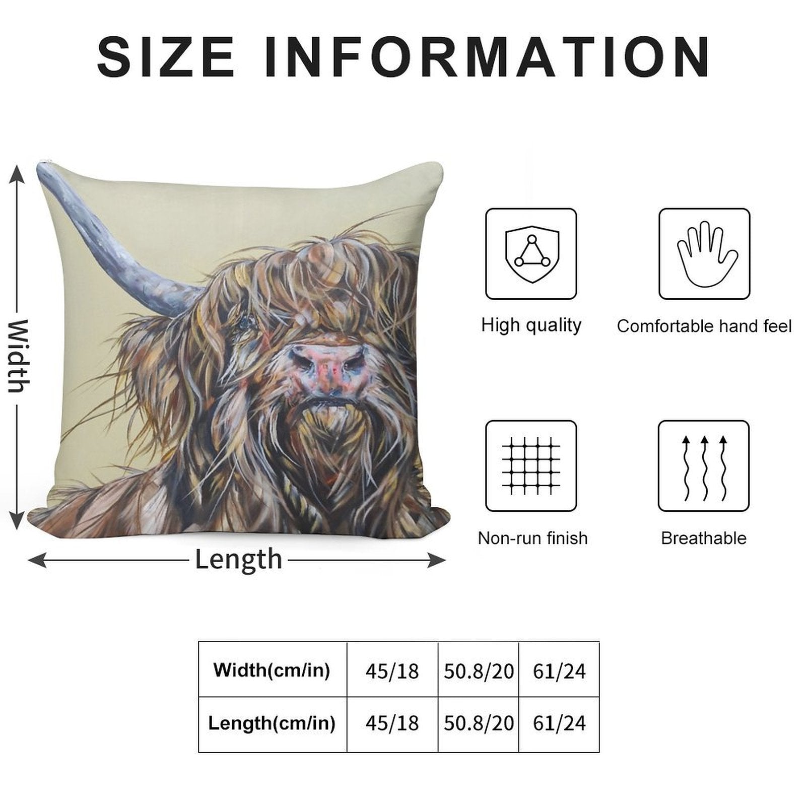 Wally McWindy. Highland Hairy Cow, Heilan Scottish Funny Coo Art by Award-winning UK Artist Sam Fenner Soft Warmth Comfort Throw Pillow