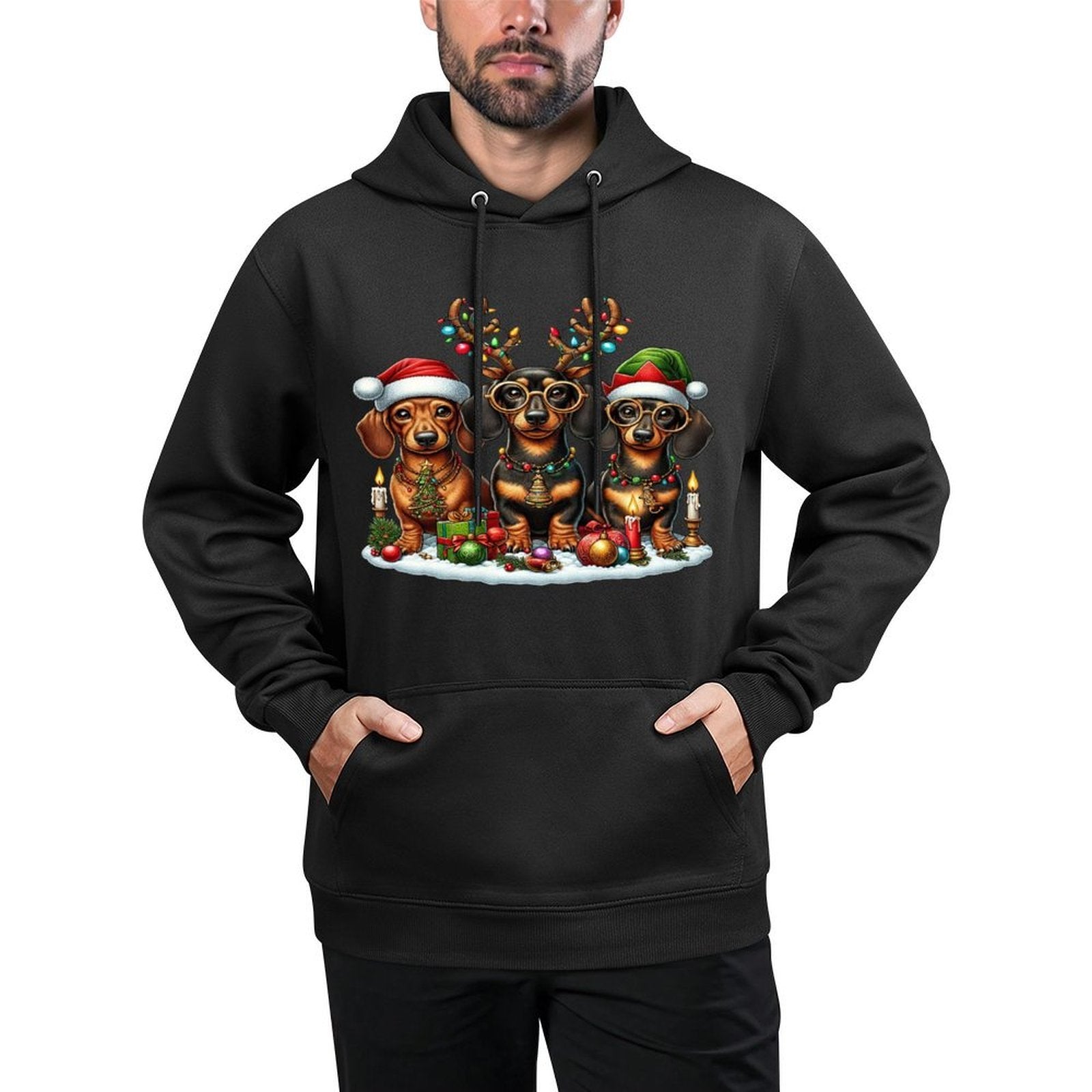 Cute Santa Reindeer Elf Dachshund Christmas Womens Mens Kids Pilling-Resistant Hoodie