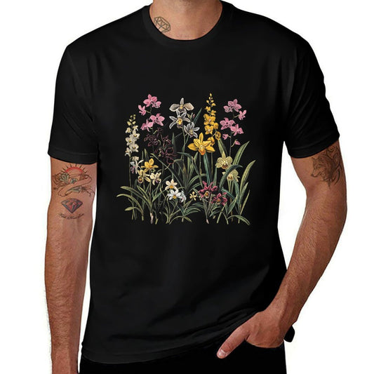 Vintage Botanical Orchid Flower Girl Cute Floral Plant Mom  Oversized Silhouette T-Shirt
