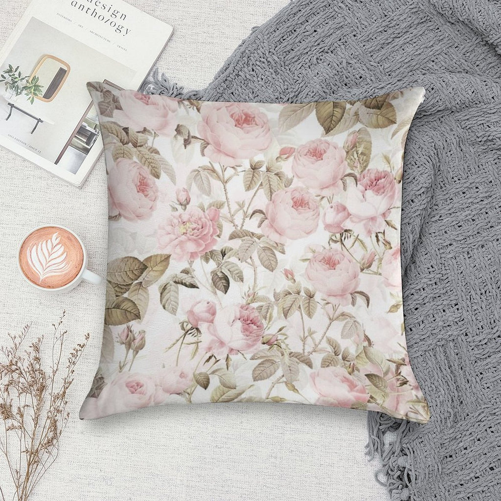 Sepia Old Vintage Roses Botanical Garden on Pink Pattern NightGarden Soft Gift Ready Throw Pillow