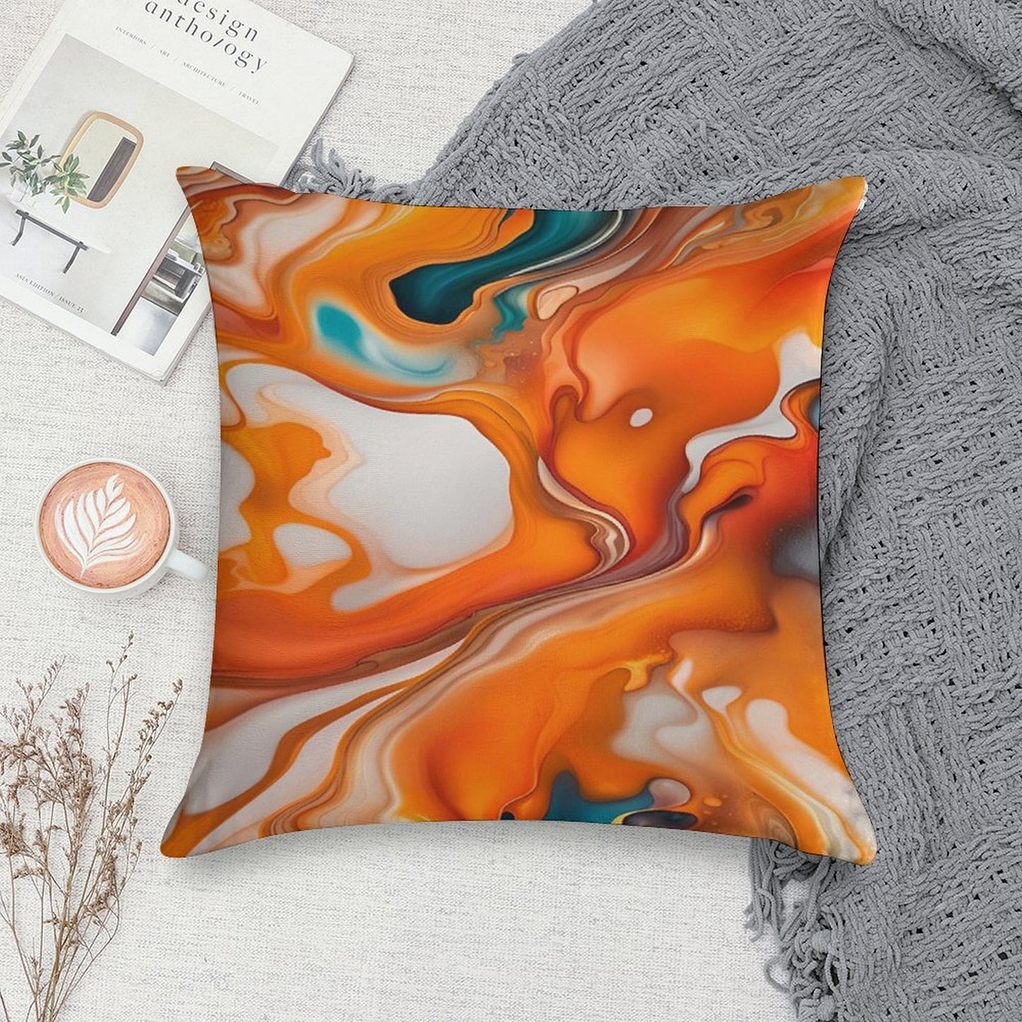 Translucent Burnt Orange & White Abstract Soft Shrink-Resistant Throw Pillow