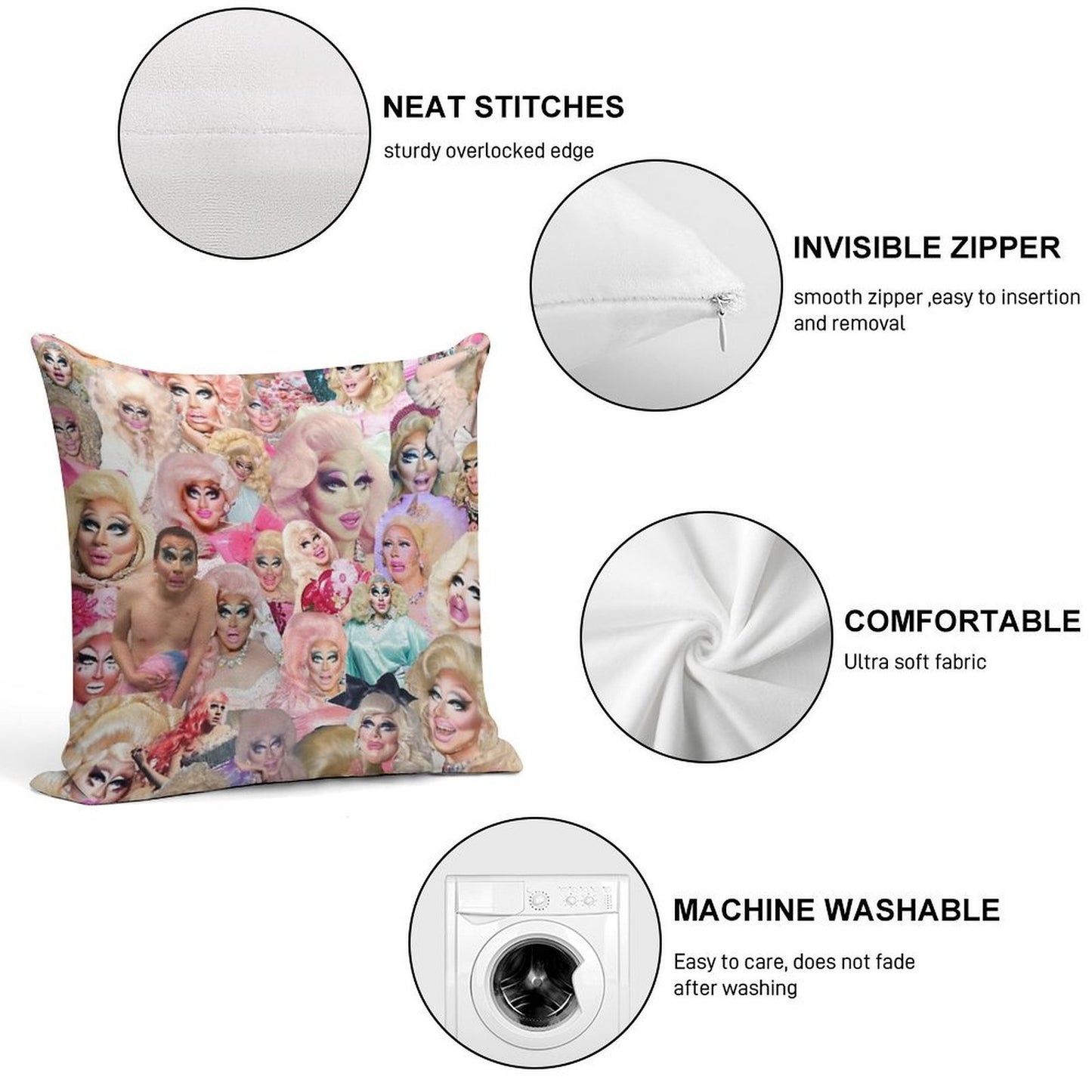 Trixie Mattel Collage Soft Luxury Feel Throw Pillow