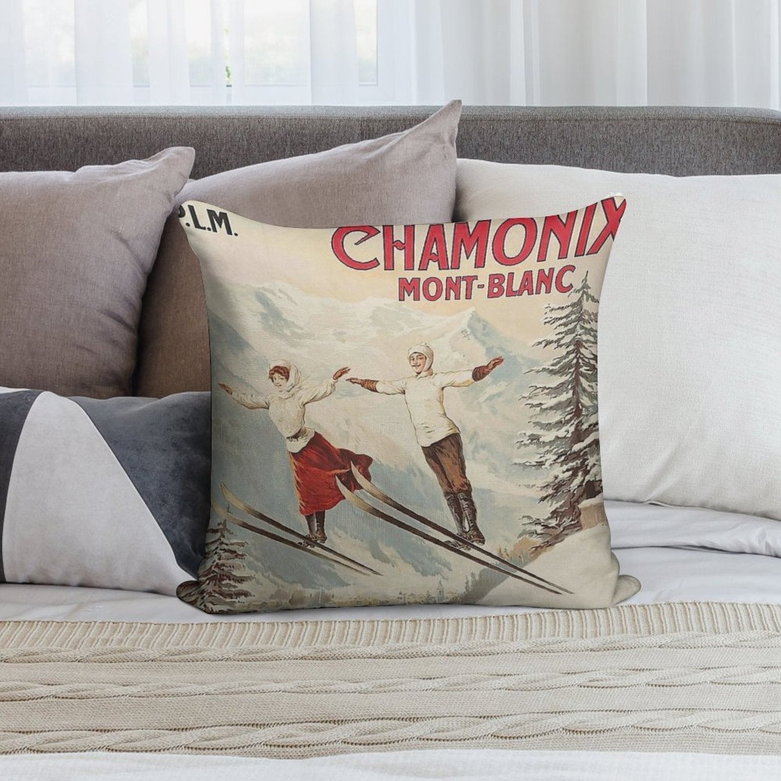 Chamonix Vintage Ski Soft Multiple Sizes Throw Pillow